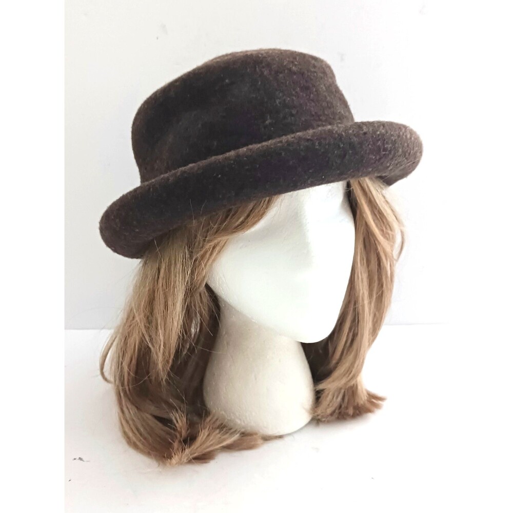 VTG 90s Limited Brown Wool Cloche Hat Rolled Brim Made in Italy Sz M